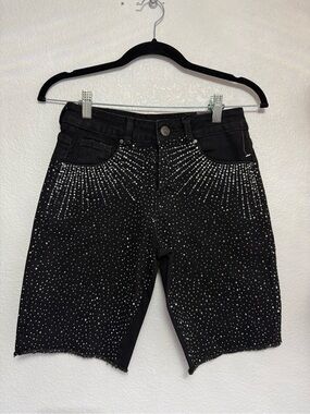 Boys Black Rhinestone Denim Shorts